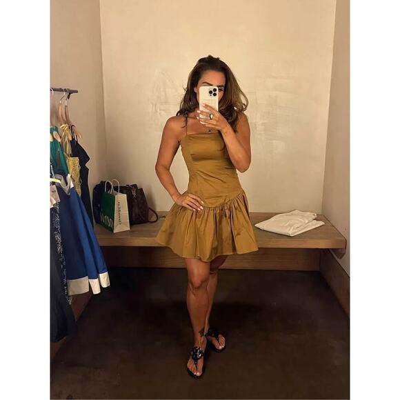 Maeve Women’s Drop‎ Waist Neutral Backless Romantic Mini Dress Sz L - Picture 1 of 9